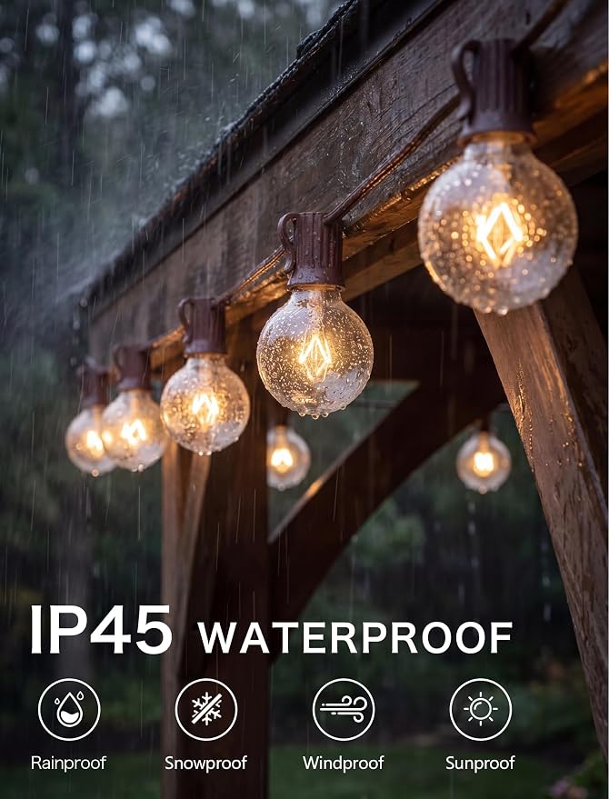 SUNSGNE 25Ft Globe String Lights with 27 Clear G40 Bulbs, Natural Warm Bulb Hanging Umbrella Lights for Backyard Patio Garden Party Cafe Indoor Outdoor Decor-Brown
