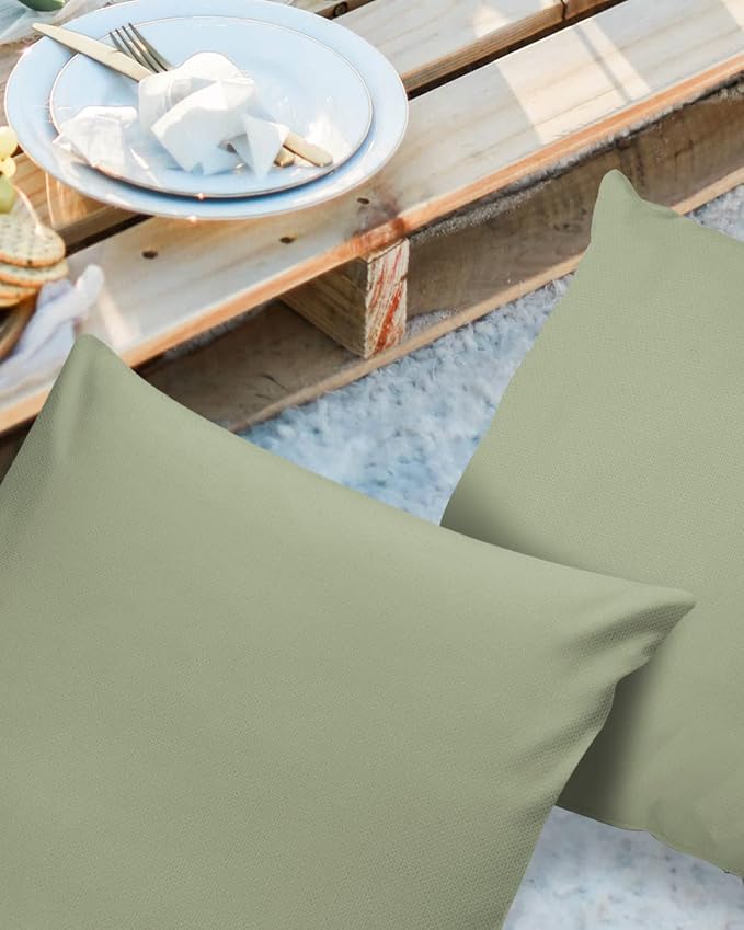 Outdoor Waterproof Pillow Covers for Patio Furniture Sage Green Decorative Throw Pillow Cover Spring Green Solid Color Pillowcases Set of 2 Cushion Case for Sofa Couch Chair Home Decor 18x18 inch