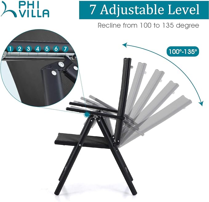 PHI VILLA Outdoor Patio Dining Set with Umbrella, Outside Table and Folding Chair Set for 4 and 1 Large Patio Table Umbrella(Navy Blue)
