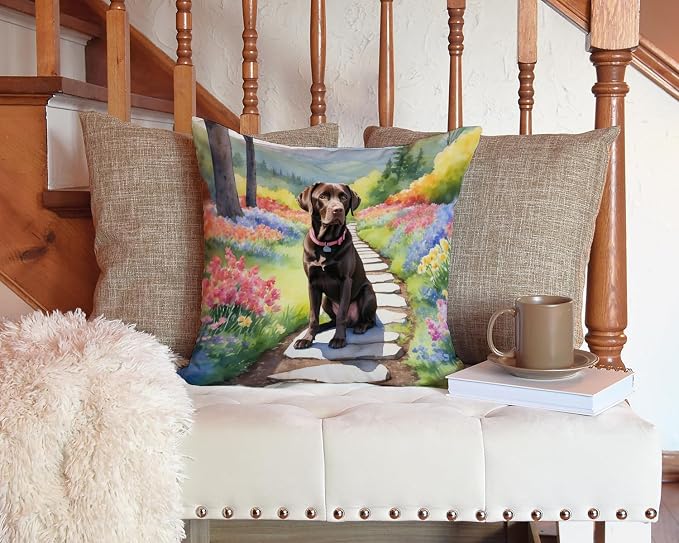 Caroline's Treasures Labrador Retriever Spring Path Throw Pillow Machine Washable, Indoor Outdoor Decorative Pillow for Couch, Bed or Patio, 14Hx14W