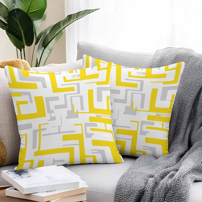 Vandarllin Outdoor Throw Pillows Covers 16x16 inch Set of 2 Waterproof Yellow Geometric Stripes Decorative Zippered Cushion Covers for Patio Furniture, Modern Abstract Lines Lumbar Pillowcases