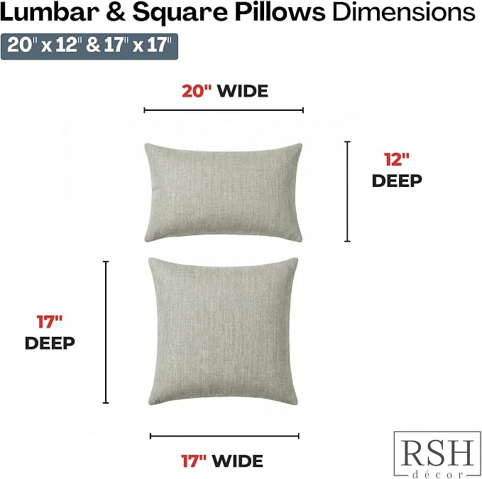 RSH DECOR: Sunbrella Lumbar & Square Pillows Set of 4 | 20" x 12" & 17" x 17" | Water and Fade-Resistant Performance Fabric | Outdoor Throw Pillows | Made in USA (Spectrum Dove)