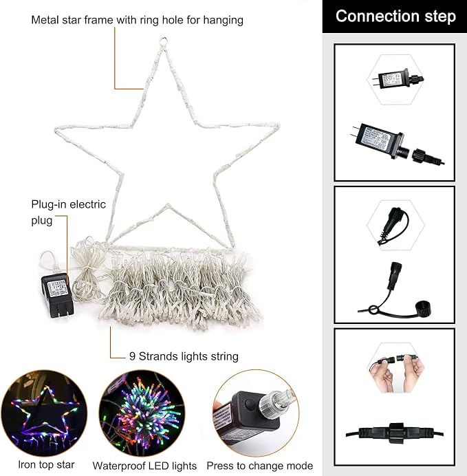 Christmas Decorations, Outdoor Christmas Lights, 320 LED Outdoor Christmas Tree String Lights with 12" Star Toppers [8 Modes& Waterproof] for Xmas New Year Holiday Decor (Multicolored)