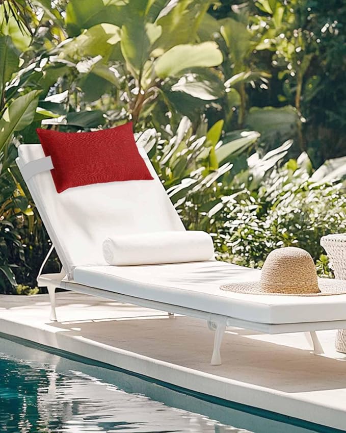 Outdoor Pillow for Chaise Lounge Chair Red Rustic Vintage Burlap Texture Outdoor Pillows Waterproof with Adjustable Strap Headrest Lumbar Pillows for Garden Patio Furniture 2 Pack 11" x 16"