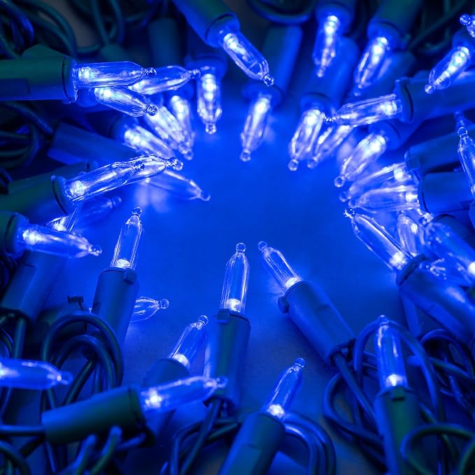 YULETIME 200 Blue LED Christmas Lights, 66 ft Green Wire UL String Light | True Blue, Stay Lit, End-to-End Connectable, UL Certified, Commercial Grade, 1-Strand 200 Lights, 4" Spacing