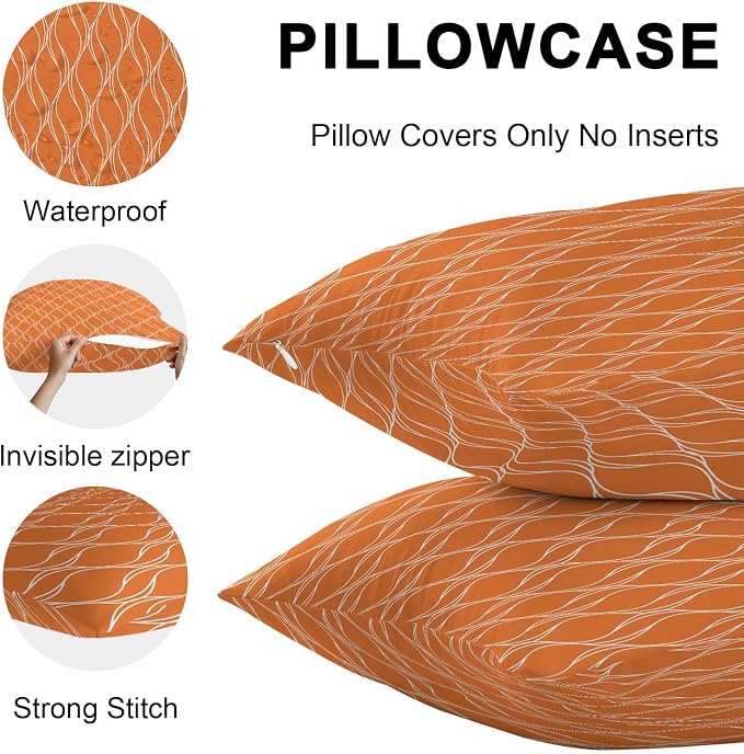 Orange Stripes Outdoor Pillow Covers 18x18 Inch Throw Pillow Covers Set of 2 Waterproof Decorative Pillow Cases Simple Geometric Modern Monochrome Cushion Covers for Patio Furniture Garden Couch Sofa