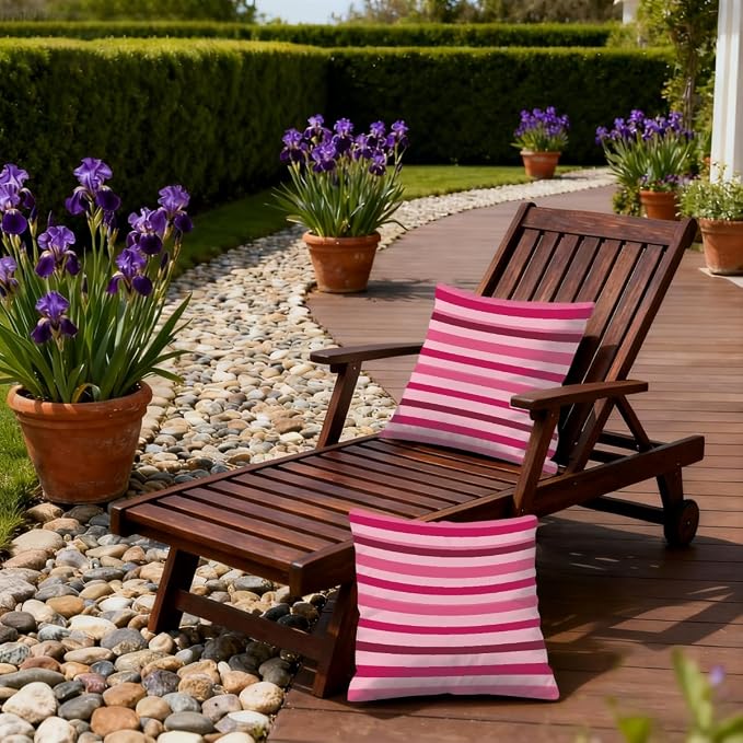 22x22 Inch Outdoor Pillow Covers Set of 2 Waterproof Throw Pillow Covers Decorative Couch Cushion Covers Pink Red Striped Square Pillowcases Protectors for Patio Garden Sofa