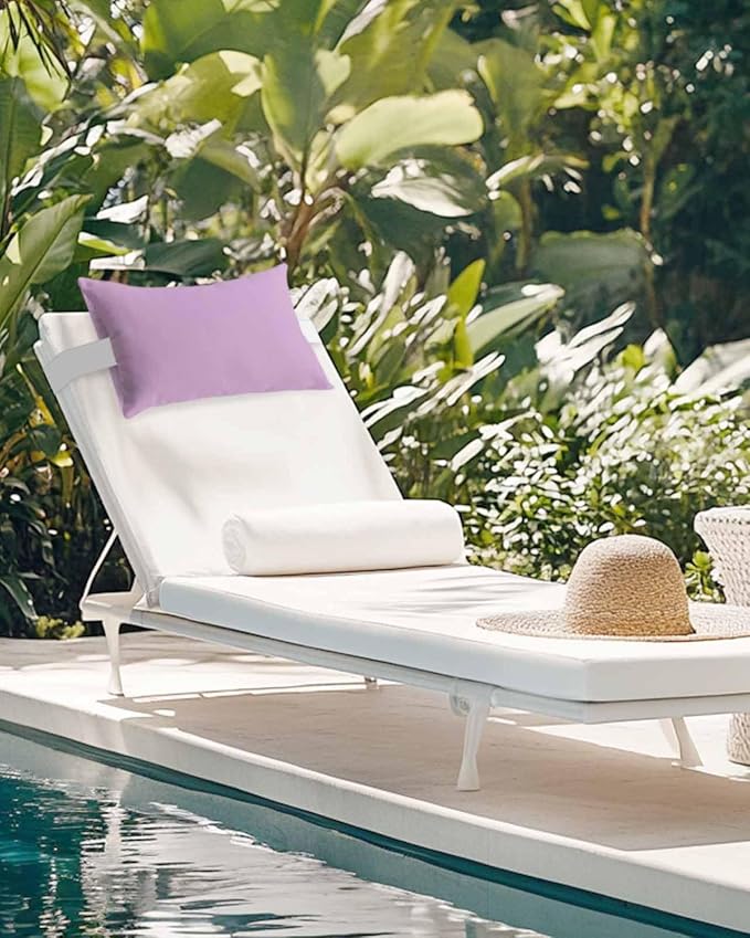 Chaise Lounge Chair Pillow with Strap & Insert Lavender Outdoor Recliner Head Pillow Pack of 2 Solid Purple Color Waterproof Headrest Patio Lumbar Pillow for Beach Pool Office Chair 11x16 Inch