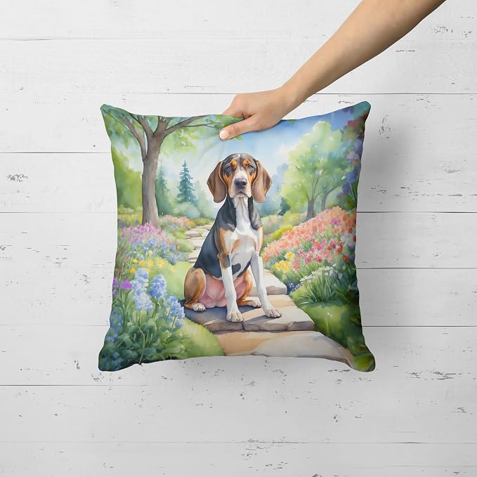 Caroline's Treasures American English Coonhound Spring Garden Throw Pillow Machine Washable, Indoor Outdoor Decorative Pillow for Couch, Bed or Patio, 18Hx18W