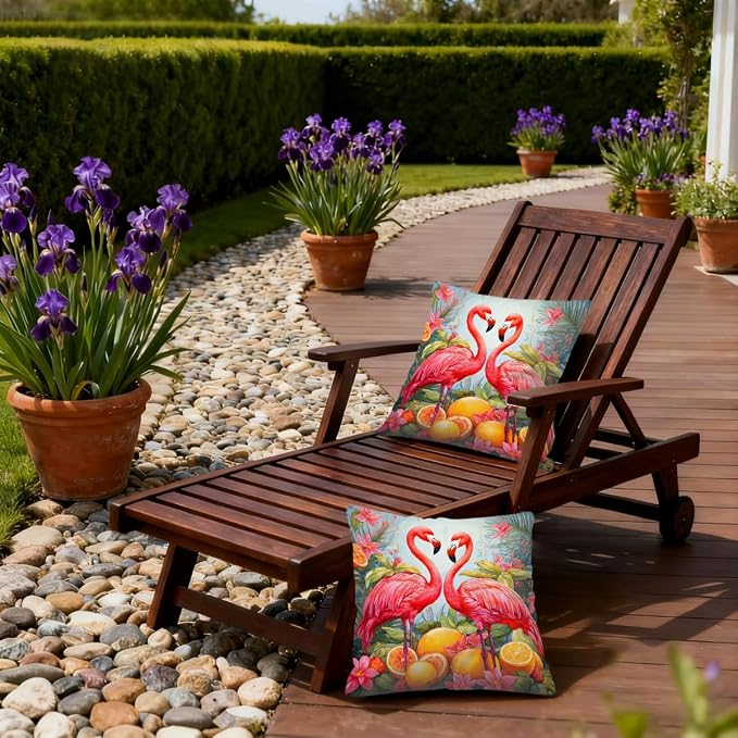 Flamingos Lemon Summer Fruit Outdoor Throw Pillow Covers 18x18 Inch Set of 2 Waterproof Decorative Square Pillowcases Cushion Cases for Patio Couch Garden Furniture Sofa