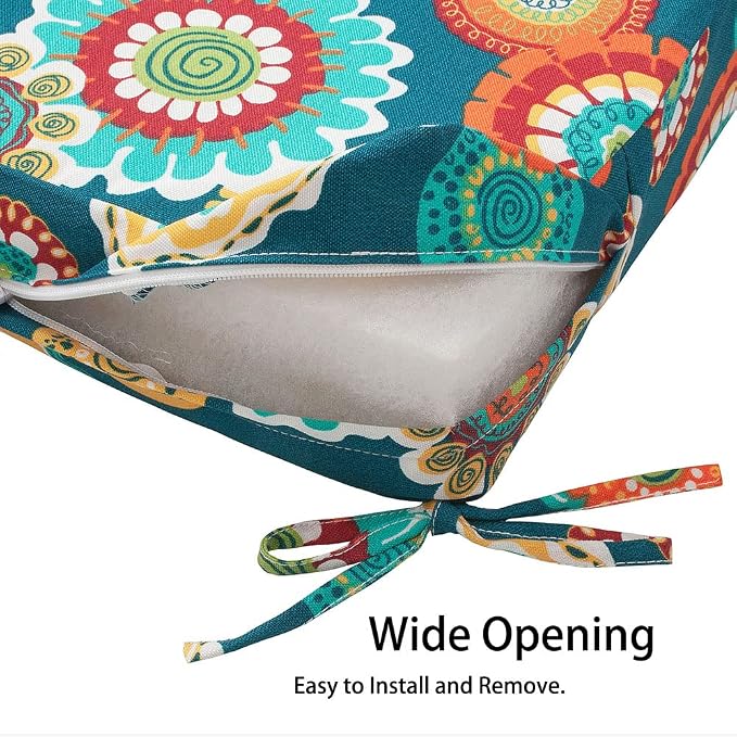 Magpie Fabrics Indoor Outdoor Cushion Cover Replacement 2 Pack, NO Insert! Water Repellent Slipcover with Ties Decor for Patio Garden Chair Sofa Bench Wicker(Floral Green, 22x20x4 Inch)
