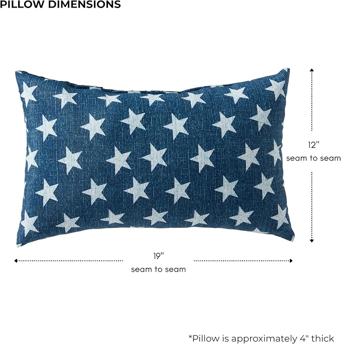 Set of 2 Outdoor Throw Pillows 19 x 12 Inch – Reversible Rectangle Patio Accent Pillows – Weather-Resistant Polyester Fabric – Eco-Friendly Recycled Polyfiber Fill – Stars