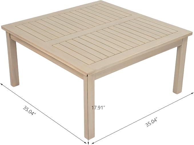 Christopher Knight Home Mason Outdoor Coffee Table for Patio Furniture Set, Weather Resistant Acacia Wood Accent Table With Slatted Dessign, Rustic Square Side Table for Yard Garden Porch, Light White