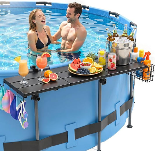 Pool Bar for Above Ground Pools, 49.2×9.6" Poolside Table Holds 110LBS, Adjustable Foldable Swim-Up Bar Fits Top Rails 3.94" or Less, Weather Resistant, for Outdoor & Balcony