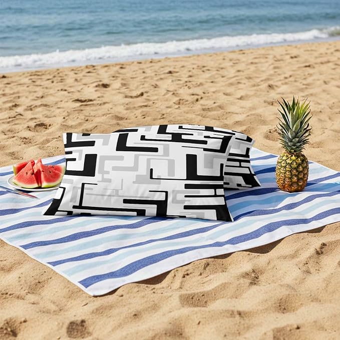 Vandarllin Outdoor Throw Pillows Covers 20x12 inch Set of 2 Waterproof Black Geometric Stripes Decorative Zippered Cushion Covers for Patio Furniture, Modern Abstract Lines Lumbar Pillowcases