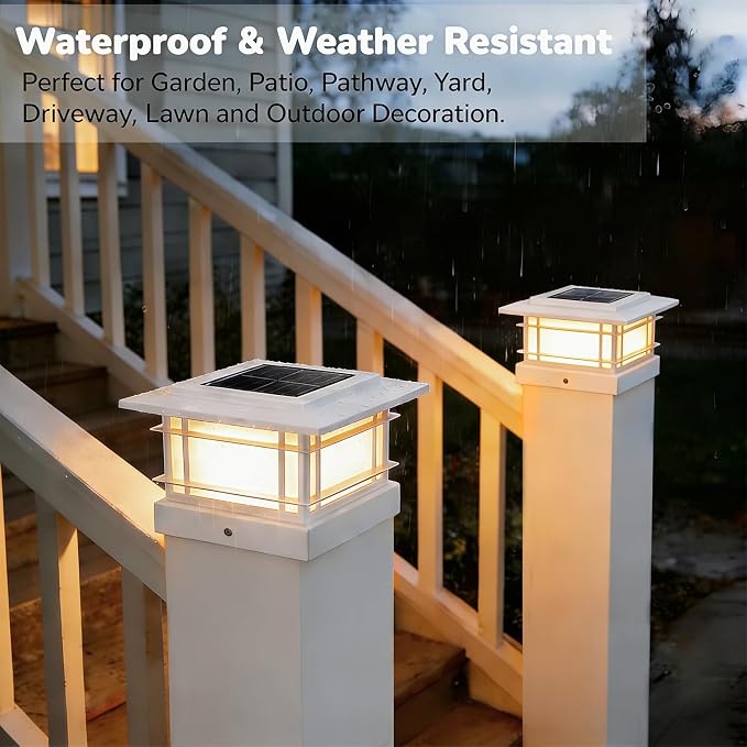 Dynaming 4x4 Solar Post Cap Lights Outdoor with 2 Color Modes, Fence Post Solar Lights White Shell Fit for Vinyl/Wooden Posts, High Brightness SMD LED Lighting Decor for Garden Deck Patio, 2 Pack