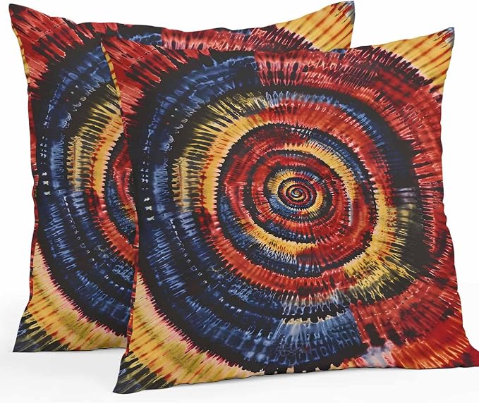 Vandarllin Outdoor Throw Pillows Covers 20x20 inch Set of 2 Waterproof Yellow Black Tie-Dye Art Decorative Zippered Cushion Covers for Patio Furniture, Abstract Boho Tribe Lumbar Pillowcases