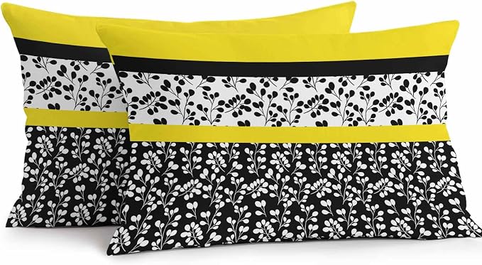 Black Yellow Outdoor Pillow Covers 20x12 Inch Lumbar Pillow Covers Set of 2 Waterproof Decorative Throw Pillow Cases Floral Stripe Aesthetic Flower Boho Cushion Covers for Patio Furniture