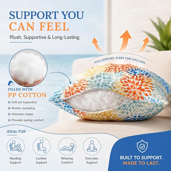 2pcs Outdoor Decor Pillows, Insert and Cover, Waterproof & Fade-Resistant Patio Couch Cushions for Garden, Porch, Poolside Sofa (Fireworks, 18x18in)