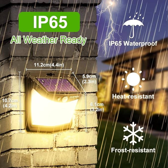 CLAONER Solar Lights Outdoor, [128 LED/6 Packs] Solar Motion Sensor Lights 3 Working Modes Outdoor Lights with 270° Wide Angle Wireless IP65 Waterproof Security Light for Fence Patio, Warm White