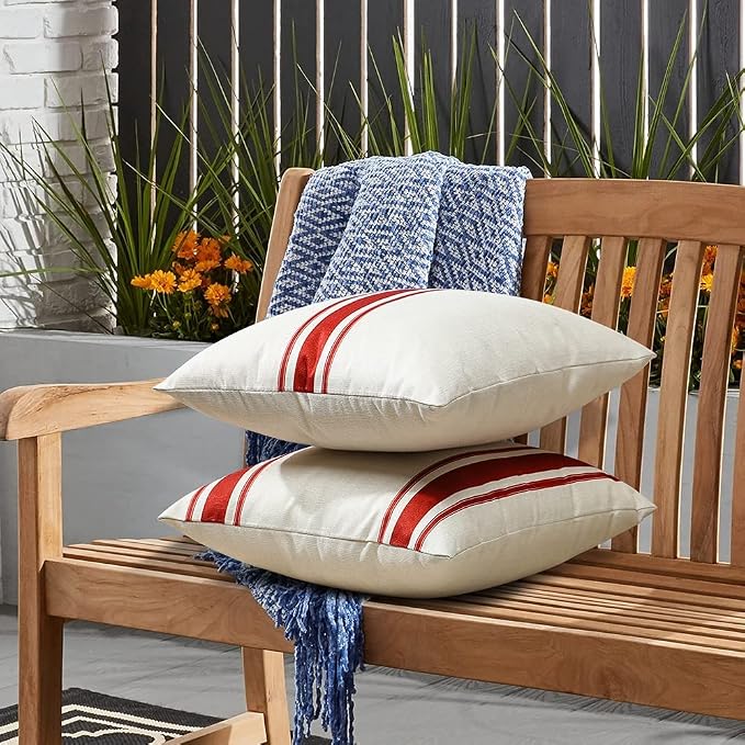 OTOSTAR Pack of 2 Christmas Decor Outdoor Pillow Covers 18x18 Inch Patio Waterproof Decorative Throw Pillow Covers Geometry Cushion Case Garden Pillow Cases Pillows Shell for Couch Tent Balcony (Red)