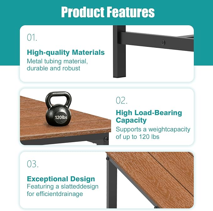 Outdoor Coffee Table, 33.4"L x 17.3"W x 18.1"H Rectangle Weather-Resistant Patio Coffee Table, Metal Heavy-Duty Frame Coffee Side Table, Waterproof for Garden, Porch, Balcony, Deck, Poolside, Brown