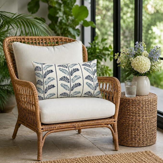 Outdoor Patio Lumbar Pillows, Pack of 2, 12"x20" | Fade Resistant Outdoor Waterproof Lumbar Pillow with Inners Decorative Garden Lumbar Cushions for Home Patio Terrace Sofa