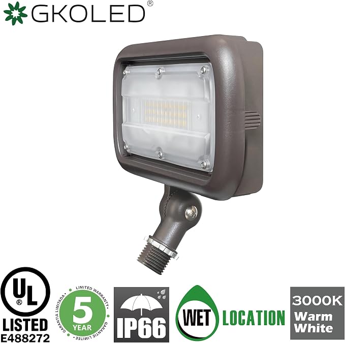30W LED Flood Light, Outdoor Security Lighting Fixtures, 100W PSMH Replacement, 2700 Lumens, 3000K Warm White, 120-277V, Adjustable Knuckle Mount, UL Listed