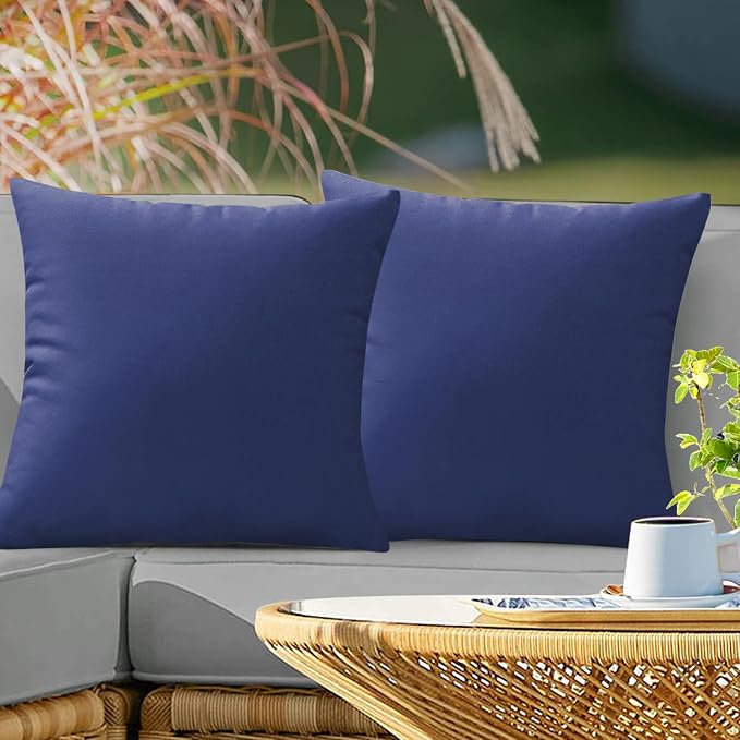 VAKADO Outdoor Waterproof Throw Pillow Covers 22X22 Set of 2 Decorative DarkBlue Patio Furniture Cushion Cases Outside Decor for Couch Garden Bench Porch