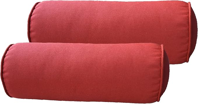 Indoor/Outdoor Bolster Pillows, Bright Red, 16x6 inches | Solid Round Lumbar Cylinder, Set of 2, For Outdoor Furnitures