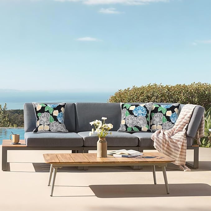 LVTXIII Outdoor Throw Pillows 20x20 Patio Waterproof Square Pillows with Piping Fade Resistant Accent Pillow for Spring Summer Garden Decoration, Set of 2, Peony Garden