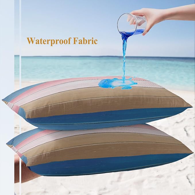 Outdoor Waterproof Pillow Covers for Patio Blue Pink Wood Grain Decorative Throw Pillow Cover Brown Ombre Wooden Pillowcases Set of 2 Cushion Case for Sofa Couch Chair 12x20 Inch