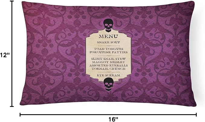 Caroline's Treasures SB3005PW1216 Goulish Menu Including Eye Screen Snake Soup Halloween Canvas Fabric Decorative Pillow, 12H x16W, Multicolor
