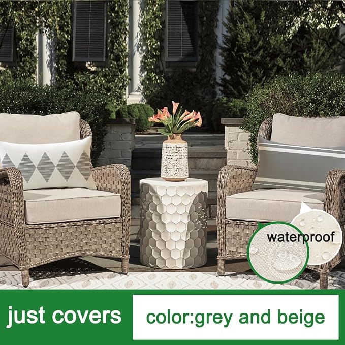 Outdoor Pillows Covers 12x20 Waterproof,Grey and Beige Set of 4(No Insert) | for Covered Patio Furniture Sunbrella,No Insert Just Covers,Fit 12x20 inch Inserts or Smaller,Durable Polyester,Boho Lumbar