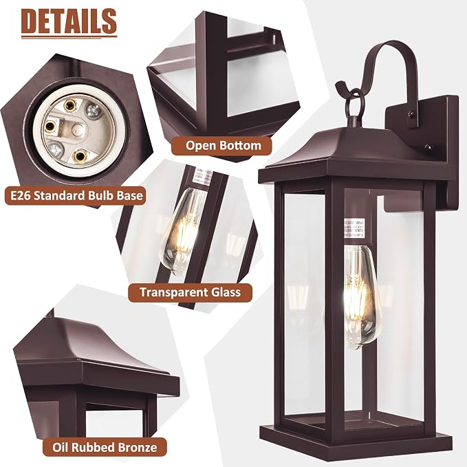 2-Pack Large Bronze Outdoor Light Fixtures for House | Exterior Lighting Vintage Brown, Outside Wall Sconce Lanterns IP65 Waterproof, Porch Lights Rustic, ETL List