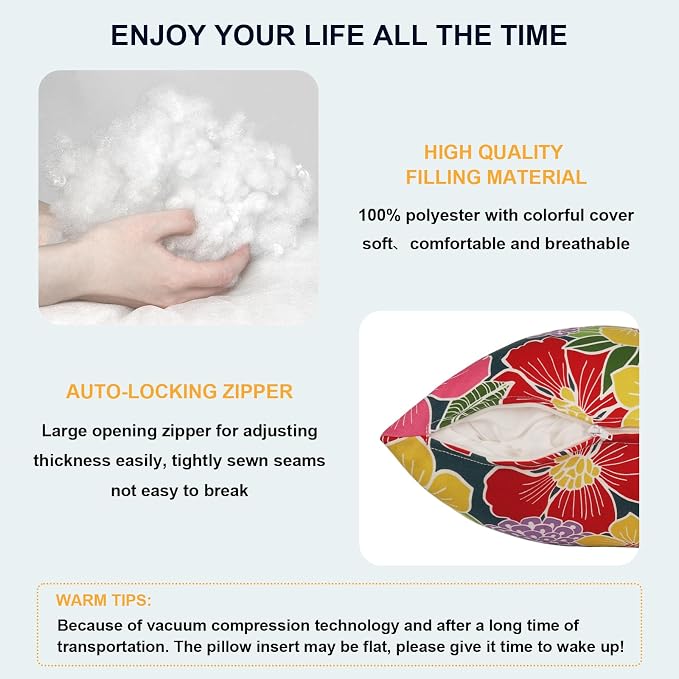 DYTXIII Pack of 2 Waterproof Outdoor Pillow with Inserts, 18x18 Square Patio Decorative Throw Pillow for Home,Sofa,Bench and Patio Furniture,Flower Bloom