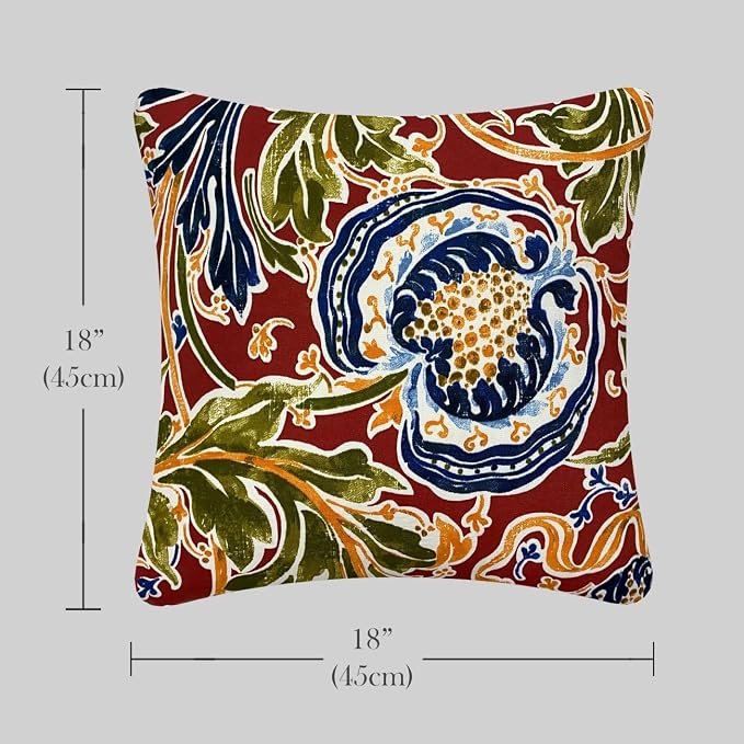 Outdoor Waterproof Decorative Throw Pillows with Inserts for Patio Furniture, 18x18 Inch Fade Resistant Patio Garden Cushions for Couch Bed Sofa, Jacobean Red