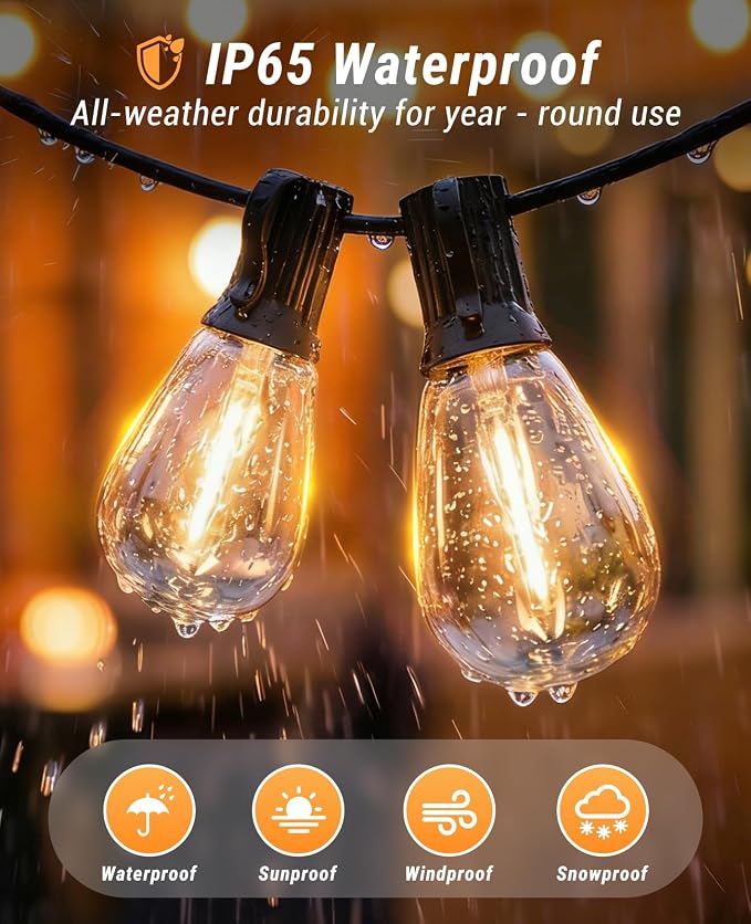 100FT Outdoor String Lights with Remote, LED Patio Lights with 35+1 Waterproof S11 Bulbs, Outside Dimmable 2700K Warm White, Timer & 3 Modes,for Backyard Garden Deck Porch Balcony Gazebo Party Decor