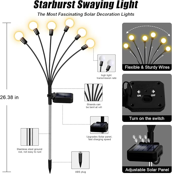NBQQ Solar Lights Outdoor 10 Pack of 60 LEDs Swaying Firefly Garden Decor | Waterproof Solar Garden Lights for Yard Pathway Patio, Swaying Lawn Decor as Gardening Gifts for Women,Christmas Decor