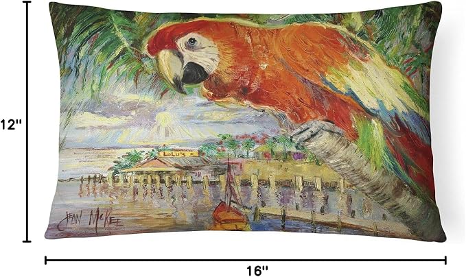 Caroline's Treasures JMK1134PW1216 Red Parrot at Lulu's Canvas Fabric Decorative Pillow Machine Washable, Indoor Outdoor Decorative Pillow for Couch, Bed or Patio, 12HX16W