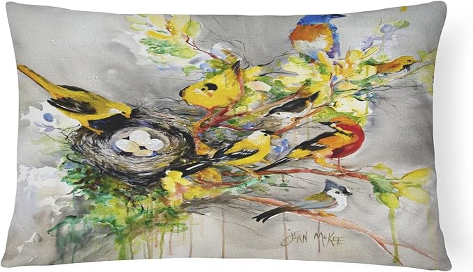 Caroline's Treasures JMK1024PW1216 Spring Birds Canvas Fabric Decorative Pillow Machine Washable, Indoor Outdoor Decorative Pillow for Couch, Bed or Patio, 12HX16W