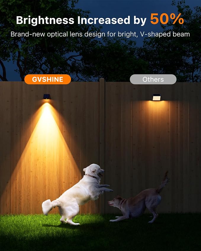 16 Pack Solar Powered Fence Lights Outdoor Wall Mount Decorative Waterproof Down LED for Deck, Outside Stairs, Pool Cage, Patio, Backyard, Garden, Bright 3 Color Temperatures Lamp with Easy to Install