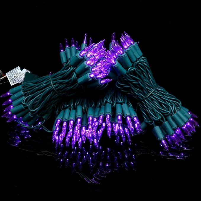 YULETIME 200 Purple LED Christmas Lights, 66 ft Green Wire UL String Light | Stay Lit, End-to-End Connectable, UL Certified, Commercial Grade, 1-Strand 200 Lights, 4" Spacing