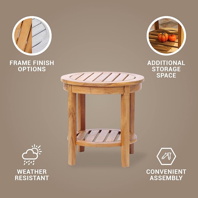 Cambridge Casual Arie Teak Wood Outdoor Round Side Table, 18 Inch/Weathered Gray