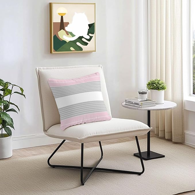 Pink Grey Stripe Outdoor Pillow Covers Waterproof, All Weather Cushion Case Set of 2, Modern Art Horizontal Striped Decorative Pillowcases for Sofa Couch Bed Decor Patio Furniture 18"x18"