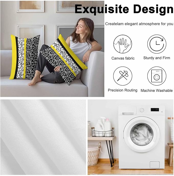 Black Yellow Outdoor Pillow Covers 20x12 Inch Lumbar Pillow Covers Set of 2 Waterproof Decorative Throw Pillow Cases Floral Stripe Aesthetic Flower Boho Cushion Covers for Patio Furniture