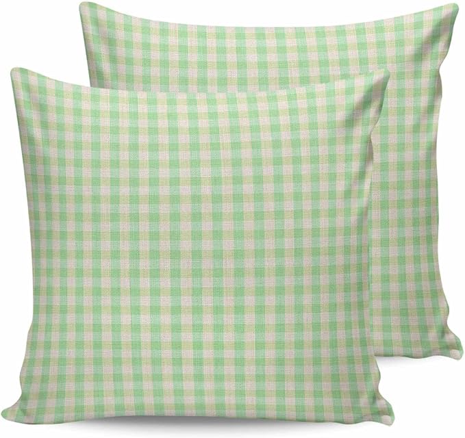Outdoor Waterproof Throw Pillow Covers Set of 2 Green Buffalo Plaid Pillowcases 16x16 Inches Linen Classic Checked Patio Decorative Pillows Cushion Case Patio Pillows for Couch Bed Chair Garden