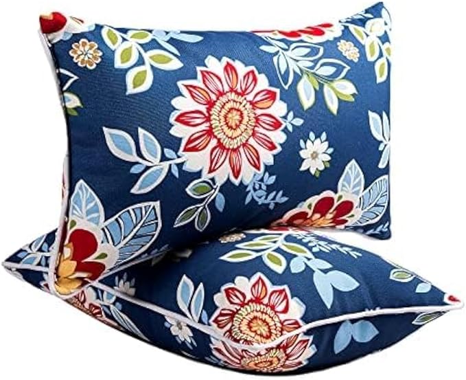 Outdoor Lumbar Pillows - Decorative Pillows with Insert Included Set of 2 Outdoor Pillows for Patio Furniture 12x20 Inch
