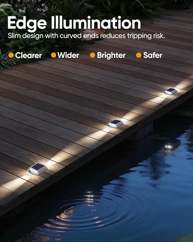 DetarZinLED Solar Driveway Lights Outdoor IP68 Waterproof Led 4 Pack White | Sturdy PC Shell, Stick on & Screw Mount, Markers Light for Outside Deck, Driveway, Step, Walkway, Patio, Pathway, Stair, pool