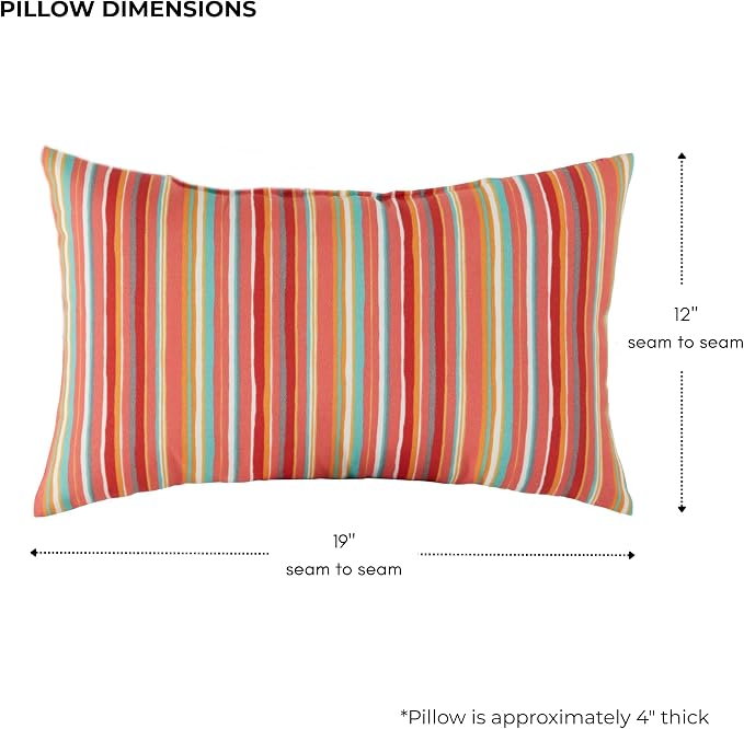 Set of 2 Outdoor Throw Pillows 19 x 12 Inch – Reversible Rectangle Patio Accent Pillows – Weather-Resistant Polyester Fabric – Eco-Friendly Recycled Polyfiber Fill – Watermelon Stripe